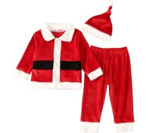 hhsbeauty Toddler Bērnu zēni zēni meitenes Ziemassvētku apģērbu komplekts garām piedurknēm T-krekls topi samta Ziemassvētku Santa bikses cepure kostīmu apģērbs komplekts bērnu lietas zēniem