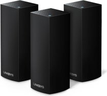 Linksys Velop WHW0303 Trīsjoslu WiFi Mesh WiFi 5 sistēma (AC2200) - WiFi maršrutētāju retranslators, pagarinātājs līdz 525 m² vairāk nekā 60 ierīcēm - MU-MIMO un bērnu aizsardzības funkcijas - 3 vienību iepakojums, melns