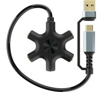 USB A/C zu Kopfhörer Splitter, 5-Jack 3,5 mm Audio Kopfhörer Splitter Stereo Audio Headset Adapter, Audio Ohrhörer Stecker 5-Wege 1 Stecker auf 4 weibliche Splitter mit 3.5mm Stereo Kabel