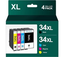 HALLOLUX 34 34XL printeru kasetnes saderīgas ar Epson 34 XL 34XL kasetnēm, kas paredzētas Epson Workforce Pro WF-3720DWF WF-3725DWF WF-3720 WF-3725 WF-3720 WF-3725 WF3720 WF3725 (melna, ciāna, dzeltena, dzeltena,