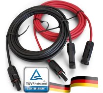 Anfil Saules kabeļa pagarinājums 4 mm2/12AWG saules paneļu fotoelementu pagarinājuma kabelis Saules PV kabelis ar kontaktligzdām un spraudņiem profesionālai saules bateriju sistēmas uzstādīšanai (9 m sarkans + 9 m melns)