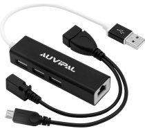 AuviPal 3 portu LAN Ethernet adapteris USB koncentrators straumēšanas TV Stick, Chromecast, Google Home Mini, Raspberry Pi Zero - iekļauts Micro USB OTG kabelis ar barošanu