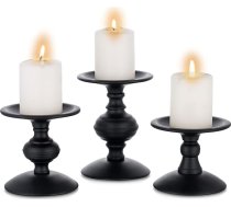 Sziqiqiqi Vintage sveču turētāji Komplekts no 3 melna metāla Pillar Candle Retro Matt sveču turētājs Sveču turētājs Sveču turētājs Sveču turētājs Sveču turētājs Sveču turētājs Sveču turētājs Centerpiece Ziemassvētku galda rotāju