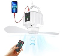 Wastou 5200mAh kempinga ventilators, mini USB ventilators ar LED gaismu un āķi, 3 ātrumu griestu ventilators, telts ventilators ar ventilatoru automašīnai, ārā, kempingam, birojam, mājai (balts)