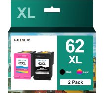 HALLOLUX 2 iepakojuma 62XL 62 XL daudzpaku printeru kasetnes, kas ir saderīgas ar HP 62 printeru kasetnēm Envy 5540 5544 5545 5548 5640 5646 7640 OfficeJet 200 5740 5742 5744 printeriem (melna krāsa)