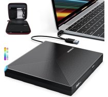 ORIGBELIE Ārējais DVD diskdzinis USB 3.0 C tipa ultra plāns ārējais DVD ierakstīšanas ierīce, portatīvais ārējais CD diskdzinis klēpjdatoram iMac MacBook Pro/Air Windows 11/10/8/7/XP Linux Mac OS ar pārnēsājamo somiņu