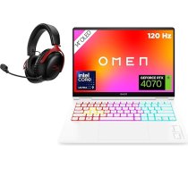 HP OMEN Transcend spēļu klēpjdators, 14 collu 2,8K OLED 120 Hz, Intel Core Ultra 9 185H, 32 GB DDR5 RAM, 1 TB SSD, NVIDIA GeForce RTX 4070 (8 GB), QWERTZ, Windows 11, balts ar HyperX Cloud III Wireless