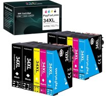 PayForLess 34 34XL printeru kasetnes saderīgas ar Epson Workforce Pro WF-3720dWF WF-3725DWF WF-3720 WF-3725 WF-3725 10 melnas krāsas 4 melnas 2 ciānkrāsas 2 sārtas 2 dzeltenas 2 dzeltenas krāsas