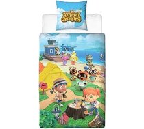 Character World Animal Crossing gultas veļa 135 x 200 cm + 80 x 80 cm vācu izmēra Nintendo New Horizons 100% kokvilna 2-daļīgs pusaudžu bērnu gultas veļas komplekts