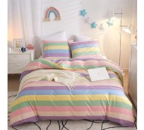 Freyamy Meiteņu gultas veļa 135 x 200 cm Krāsains varavīksnes svītras Bērnu gultas veļa 100% mikrošķiedra Bērnu gultas veļa Bērnu gultas veļa Pusaudžu bērnu divpusējā gultas veļa Segas pārvalks ar rāvējslēdzēju un spilvendrānu 80 x