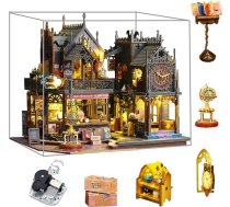 Magic Dollhouse DIY Miniature House Construction Kit, Magic Castle Puzzle Toy with Furniture LED Lights, Creative Child Teenager Birthday Gift (Plus Dust Cover and Music Box)