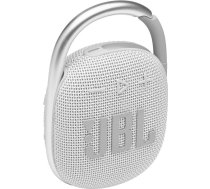 JBL Clip 4 Bluetooth skaļrunis baltā krāsā, ūdensizturīgs, pārnēsājams mūzikas skaļrunis ar praktisku karabīni, līdz 10 stundām bezvadu mūzikas straumēšanas