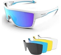 HAAYOT polarizētās riteņbraukšanas brilles vīriešiem sievietēm sporta saulesbrilles ar 5 lēcām TR90 rāmis MTB brilles kalnu velosipēda brilles skriešanai makšķerēšanai pārgājienā spīdīgi balts un ledus zils