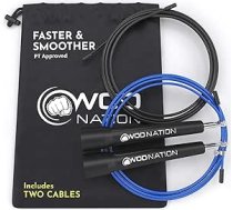 WOD vingrinājuma svars Nation Speed Rope. Zibspuldzes lēciena virve izciliem sporta veidiem Crossfit, boksam, MMA, cīņas mākslām vai vienkāršiem vingrinājumiem. Regulējams vīriešiem, sievietēm un bērniem.