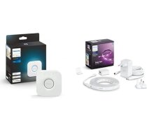 Philips Hue Bridge, centrālais, inteliģentais Hue sistēmas vadības elements + balta un krāsaina gaismas josla Plus 2 m bāze, 1600 lm, kontrolējams ar lietotni, saderīgs ar Amazon Alexa (Echo, Echo Dot)