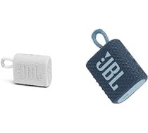 JBL GO 3 maza Bluetooth kārba baltā krāsā — ūdensizturīgs, pārnēsājams skaļrunis ceļā — līdz 5 stundām atskaņošanas laiks ar vienu akumulatora uzlādi un GO 3 maza Bluetooth kaste zilā krāsā, 1 komplektā ANEB0BK14PJJVT