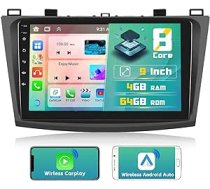 Hikity 8 kodolu dubultā DIN Android automašīnas radio priekš Mazda 3 2009-2013 ar bezvadu CarPlay Android Car, 4 + 64 GB, 9 collu IPS skārienekrāna automašīnas radio Bluetooth ar satelīta navigācijas sistēmu RDS DSP atpakaļgaitas kameru