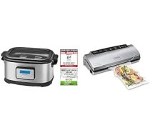 Profi Cook SV-1112 ProfiCook Sous Vide — lēnas plīts katls un vakuums virtuves gatavošanai zemā temperatūrā, 8,5 l, 520 W, pelēks/melns, 8,5 litri un CASO VC10 vakuuma blīvētājs — 30 cm garš