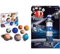 Ravensburger 11668 planētu sistēmas 3D puzle bērniem no 7 gadu vecuma, 8 puzles bumbas planētas kā Saules sistēmas modelis ar plakātu, 12577 bāka naktī 3D puzle, 216 gabali ANEB09L1FTGL6T