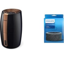 Philips 2000 sērijas gaisa mitrinātājs HU2718/10 - dabīgs un higiēnisks gaisa mitrinātājs, melns/vara un FY2401/30 oriģinālais rezerves filtrs (HU4814, HU4813, HU4811, HU4803, HU4801), pelēks