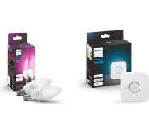 Philips Hue White & Color Ambiance E14 LED spuldzīte, 2 spuldzes, komplektā ietilpst Hue Bridge, regulējama, līdz 16 miljoniem krāsu, kontrolējama ar lietotni, saderīga ar Amazon Alexa (Echo Echo Dot)