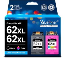 Valuetoner 62 62XL printeru kasetnes, kas ir savietojamas ar HP 62 62 XL printeru kasetnēm, kas paredzētas HP OfficeJet 5740 5742 5744 200 250, HP Envy 5540 5548 5640 5646 7640 5545 5544 (62XL Black, 62XL Black, 62XL)