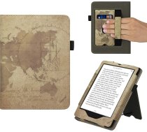 kwmobile Flip Cover saderīgs ar Amazon Kindle Paperwhite (11th Gen - 2021) - Futrālis ar siksniņu Travel Vintage Brown Light Brown