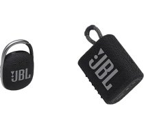 JBL Clip 4 Bluetooth skaļrunis melnā krāsā - ūdensizturīgs pārnēsājams mūzikas skaļrunis ar praktisku karabīni & GO 3 maza Bluetooth skaļrunis melnā krāsā - ūdensizturīgs, pārnēsājams skaļrunis ceļojumiem