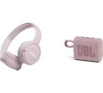 JBL Tune 510BT - Bluetooth austiņas pāri ausīm rozā krāsā - salokāmas austiņas ar brīvroku funkciju un GO 3 mazo Bluetooth kastīti rozā krāsā - ūdensizturīgs portatīvs skaļrunis ceļošanai