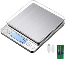 KUBEI Digitālie virtuves svari USB uzlāde, 3 kg / 0,1 g Augstas precizitātes ciparu svari Mājsaimniecības svari cepšanas sastāvdaļām, juvelierizstrādājumiem, zīmogiem un kafijai Nerūsējošā tērauda Wi virsmas pārtikas svari