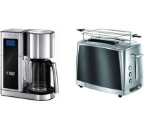 Russell Hobbs Elegance 23370-56 Digitālais kafijas automāts no nerūsējošā tērauda ar taimera funkciju līdz 10 tasītēm 1,25 L un grauzdētājs Luna Grey 2 īpaši platas grauzdēšanas vietas, ieskaitot bulciņu stiprinājumu 1550W Luna 23221-56