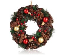com-four® Ziemassvētku vainags - Adventes vainags ar priežu čiekuriem un Ziemassvētku rotājumiem - Dekoratīvs vainags - Ziemassvētku rotājums - galda vainags - Ziemassvētku vainags