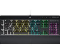 Corsair K55 RGB PRO Wired Membrane Gaming Keyboard (dinamiskais RGB fona apgaismojums, 6 makro taustiņi ar Elgato programmatūras integrāciju, IP42 aizsardzība pret putekļiem un šļakatām), QWERTZ, melna.
