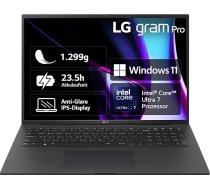 2024 LG gram Pro 17 collu piezīmjdators - 1299 g Intel Core Ultra7 klēpjdators (16 GB RAM, 1 TB Dual SSD, 23,5 h akumulatora darbības laiks, IPS paneļa antirefleksīvs displejs, Win 11 Home) - melns