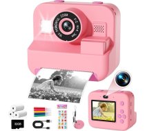 GKTZ Instant Camera bērniem - dzimšanas dienas dāvana meitenēm vecumā no 4 5 6 6 7 8 9 10 gadiem, rotaļlieta ar 3 ruļļiem fotopapīra 1080P kamera Bērnu fotoaparāts ar drukāšanas papīru - rozā krāsā