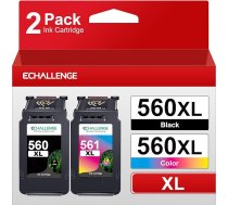 ECHALLENGE PGI-560 XL CLI-561 XL daudzpaku tintes kasetne Canon 560XL 561XL priekš Pixma TS5350 TS5351 TS5352 TS5353 TS7450 TS7451 (melna, krāsaina, 2 iepakojumi)