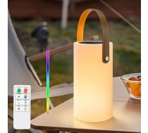 GGOOO Saules galda lampa āra galda lampa ar tālvadības pulti, dimmable Warm White and RGB LED Table Lamp Wireless, Portable Rechargeable Solar Lamps for Garden Decorations Patio Camping