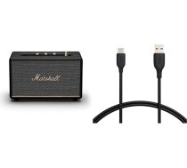 Marshall Acton III bezvadu Bluetooth skaļrunis - melns un Amazon Basics ātrās uzlādes kabelis, no USB-C uz USB-A 2.0, 480 Mbps