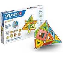 Geomag Classic Supercolor pārstrādāta plastmasas paneļi 114, magnētiskas konstrukcijas, stieņi un krāsaini paneļi, 114 gabalu iepakojums, 100% pārstrādāta plastmasa