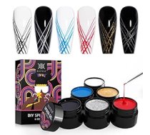 Rstyle 6 Pieces Gel Liner Nail Art, Spider Gel for Nail Art Gēla nagu lakas komplekts, Gēla nagu krāsas līnijas zīmēšanai, melnbalts sarkans, Liner Nagu gēla laka nagu dizainam Liner Gēla nagu laka priekš.