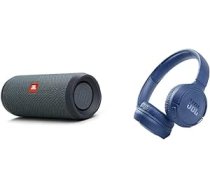 JBL Flip Essential 2 Bluetooth Box melnā krāsā — ūdensnecaurlaidīgs pārnēsājams skaļrunis un Tune 510BT — Bluetooth austiņas zilā krāsā ANEB0C2T81HXBT