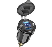 Qidoe DIN Hella Male-USB adapteris, Dual QC 3.0 motocikls ar voltmetra displeju, alumīnija USB lādētājs 12V-24V Ducati, Triumph, BMW Eiropas stilā