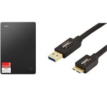 Seagate Expansion 5TB pārnēsājams ārējais cietais disks 2,5 collu USB 3.0 + 2 gadu datu atkopšanas pakalpojuma modeļa numurs: STGX5000400 un Amazon Basics USB 3.0 kabeļa tips A līdz Micro-B 1,8 metrs