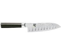 KAI Shun Classic Santoku 18 cm Klingenlänge mit Kullenschliff - Damastmesser 32 Lagen VG MAX Kern - 61 (±1) HRC - Pakkaholzgriff - Ražots Japānā - japansiches Kochmesser Küchenmesser geschmiedet