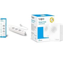 TP-Link Tapo P300 strāvas adapteris ar 2 USB pieslēgvietām un 1 C tipa pieslēgumu, 1,5 m, balts & Tapo viedtīkls ar zvana signālu Tapo H100, sensoru/atslēgu Tapo, 19 zvana signāli