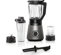 Bosch VitaPower Series 4 MMB6177S stāvmaisītājs, nerūsējošā tērauda asmeņi, ražots Vācijā, 1,5 l termoizturīga stikla trauks, 0,6 l pudele, stūmējs, universāls smalcinātājs, 30 000 apgr./min, 1200 W, sudraba krāsā