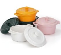 Winter Shore 270 ml porcelāna kastrolis ar rokturiem un vāku [4 gab.] - sufla veidnes, kas ir drošas krāsnī, saliekamas kaudzē - apaļš trauks, piemērots mikroviļņu krāsnij, saldētavā, trauku mazgājamā mašīnā - 4 krāsas