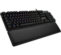 Logitech G513 mehāniskā spēļu klaviatūra, GX-Brown taktilo slēdži, RGB apgaismojums, USB caurlaides cilpa, plaukstas balsts ar atmiņas putām, alumīnija korpuss, vācu QWERTY izkārtojums, melna krāsa