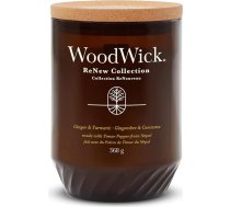 WoodWick ReNew aromātiskā svece ar plaukstošu daktu | Liela svece Cherry Ginger & Turmeric | Augu sojas kokosriekstu vaska maisījums | Izgatavota no pārstrādātiem materiāliem