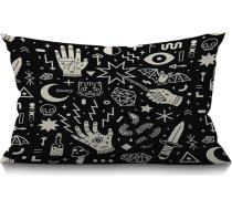 BGBDEIA Spilvens Cover Magic Witchcraft Rokas Acis Mēness Galvaskauss Galvaskauss Kaķis Bat Bat Snake Dagger Key Mushroom Taisnstūra Throw Spilvens Cover Couch Sofa Home Decor Kokvilnas lins 30 x 50 cm